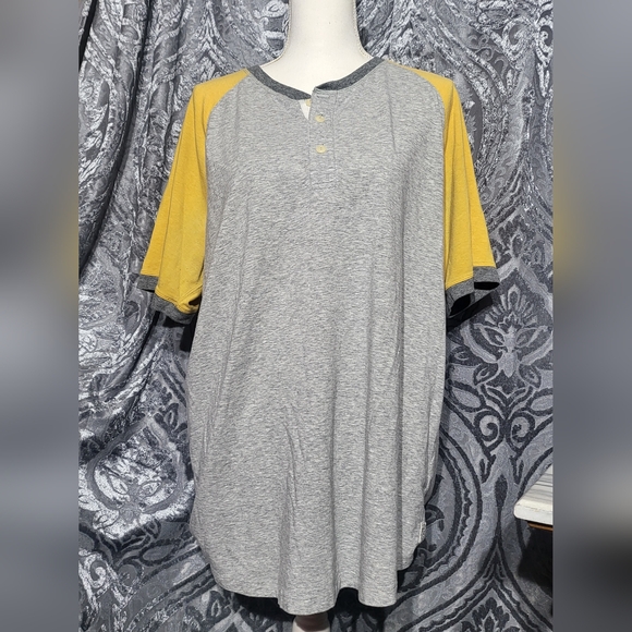 Gray and Yellow Men's Button T-shirt - Picture 1 of 2